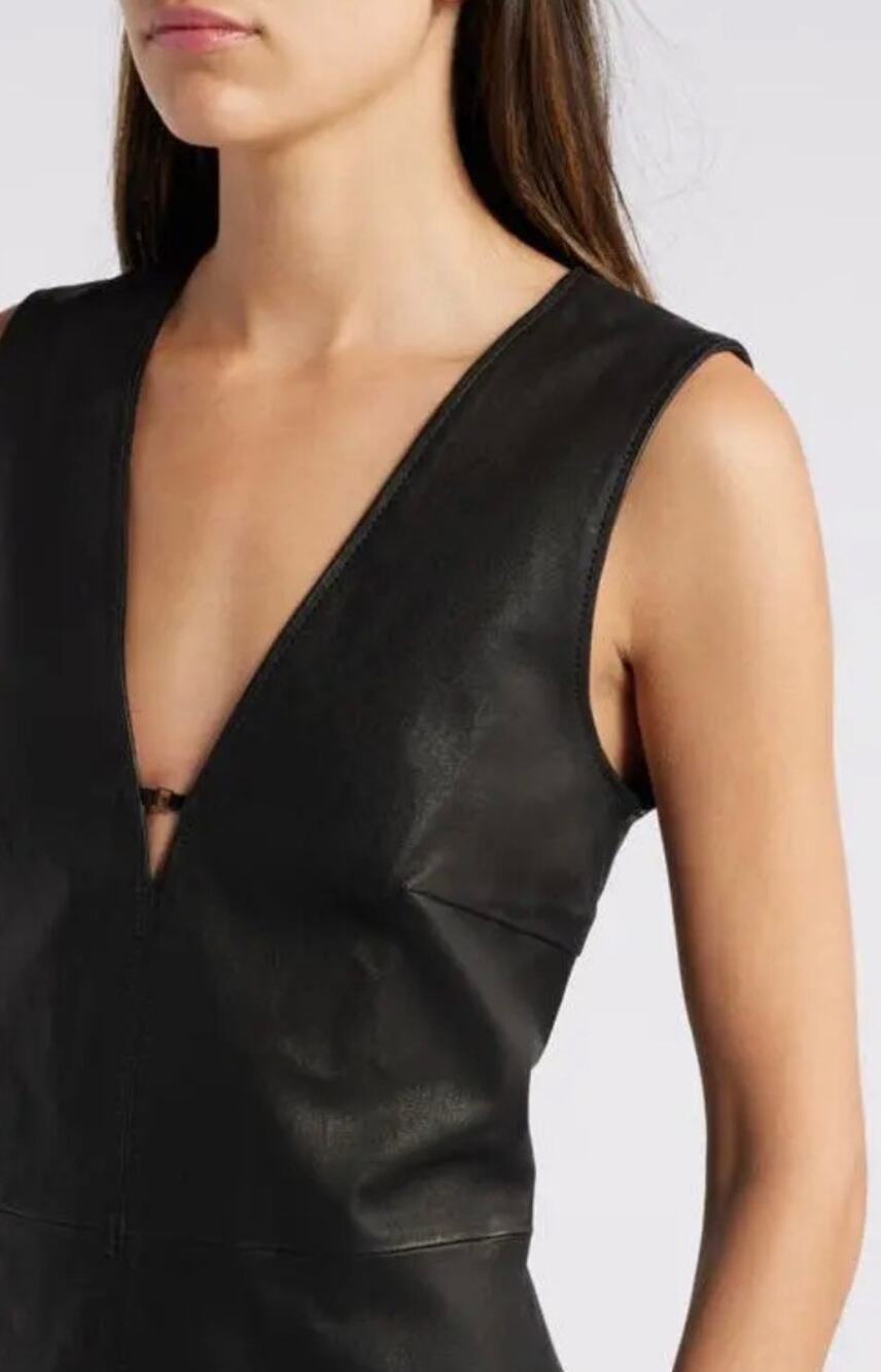 FRAME Leather Keyhole Dress XS Black Lamb Leather NWT Sleeveless Mini